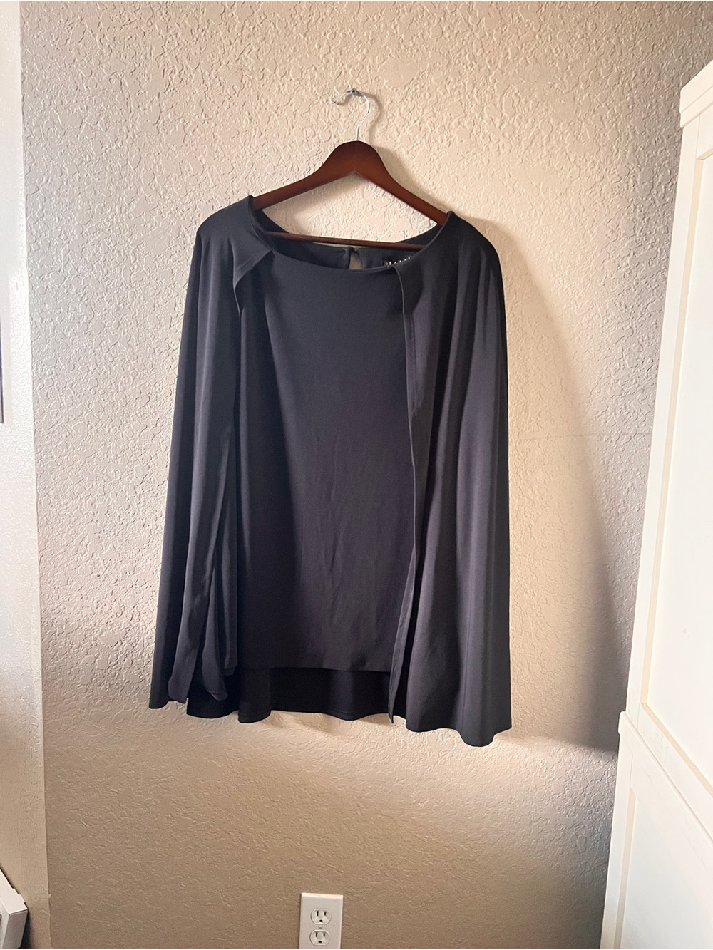 IMAN Black Draped Cascade Sleeve Capelet Tunic Top XXXL NWT